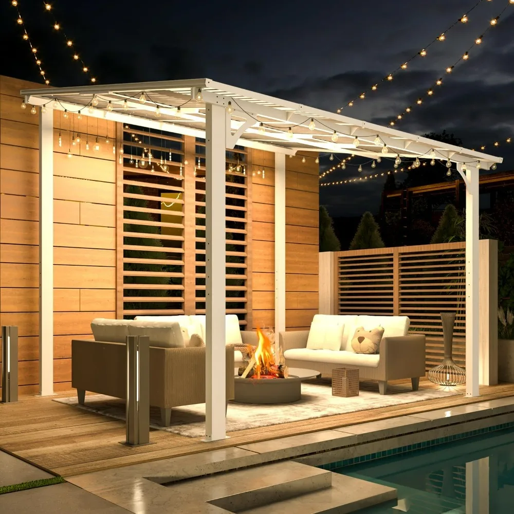 10' x 8' Pergola Gazebo, Small Wall Mounted Pergolas and Gazebos on Clearance, Outdoor Patio Lean to Gazebo Metal Awnings