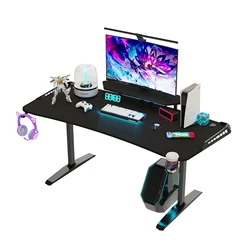 Escritorio Jumbo para juegos con estante para Monitor, escritorio grande para computadora PC con luces LED, mesa para juegos, escritorio para juegos para dormitorio, oficina en casa