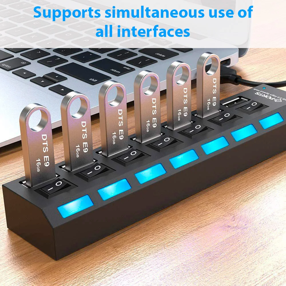 2.0 Usb Hub With Lndependent Switch And LED indicator For PC Hub Use Power Adapter Computer Accessory 4/7 Port Multiple Expander