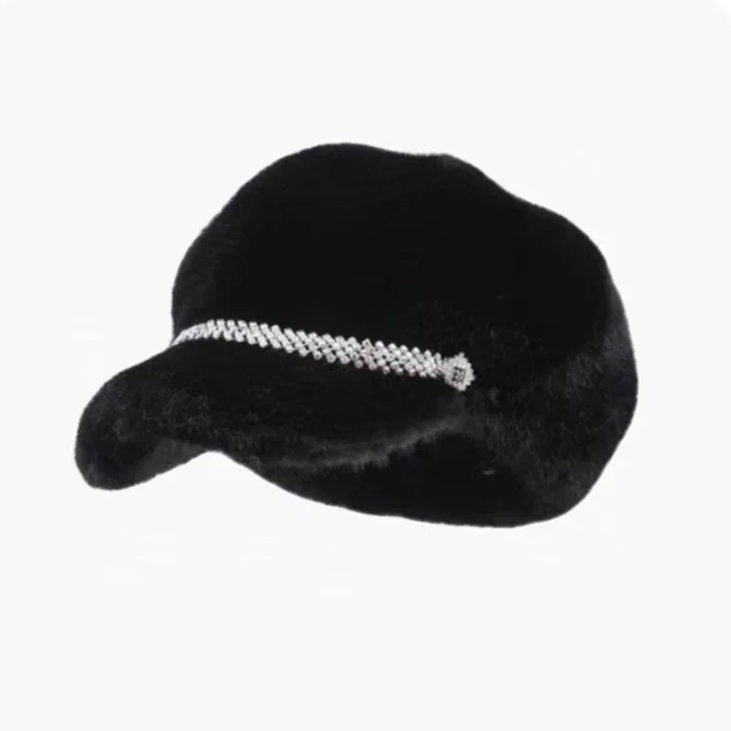 Winter Hat For Women Fashion Faux Fur Fluffy Duck Tongue Hat Female Warm Ear Protection Hats Outdoor Thicken Wind Snow Caps