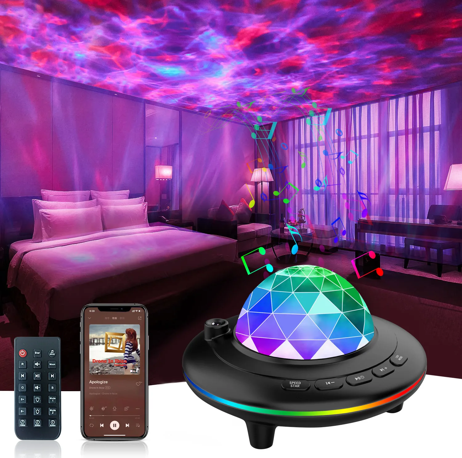 

NEW UFO Galaxy Starry Sky Projector Light Remote Control Bluetooth Music UFO Projection Night Light Bedroom Decor Atmosphere