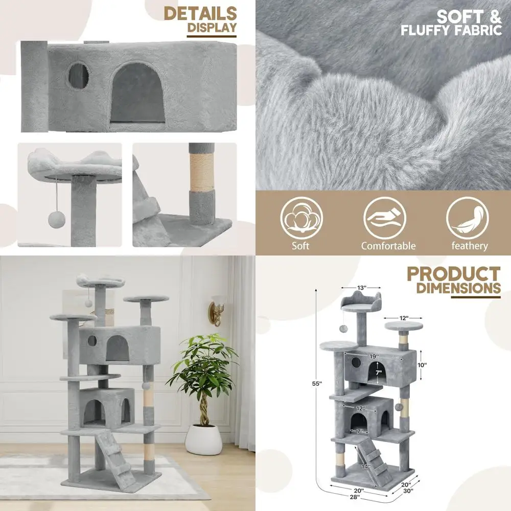 

54-Inch Multi-Level Cat Tower with Sisal Posts, Indoor Perch for Kittens, Living Room & Bedroom, Multi-Pet Activity Hub