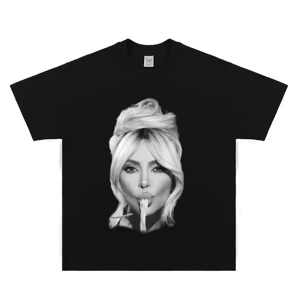 Kim Kardashian Classic Poster Print T-Shirt, Unisex Crew Neck Cotton New Summer Tee, Harajuku Gothic Pop Fashion Loose Fit Top