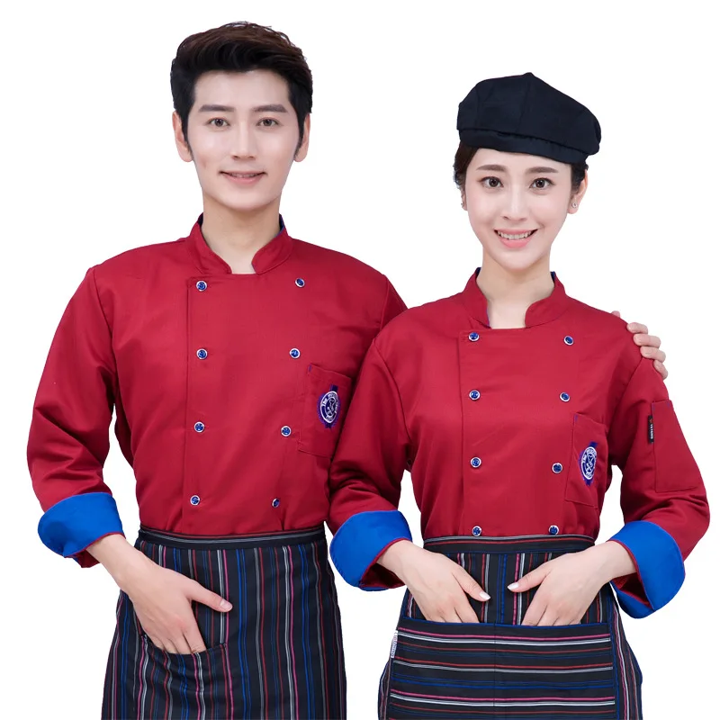 Chef Uniform แขนยาว Western Restaurant โรงแรม Chef Uniform ร้านอาหารเบเกอรี่ครัว Chef Overalls ผู้ชายแขนยาว