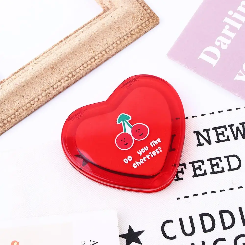 Folding Compact Heart Shaped Women Gifts Double-sided Cherry Pattern Cosmetic Mirrors Makeup Mirrors Pocket Mirrors Mirrors