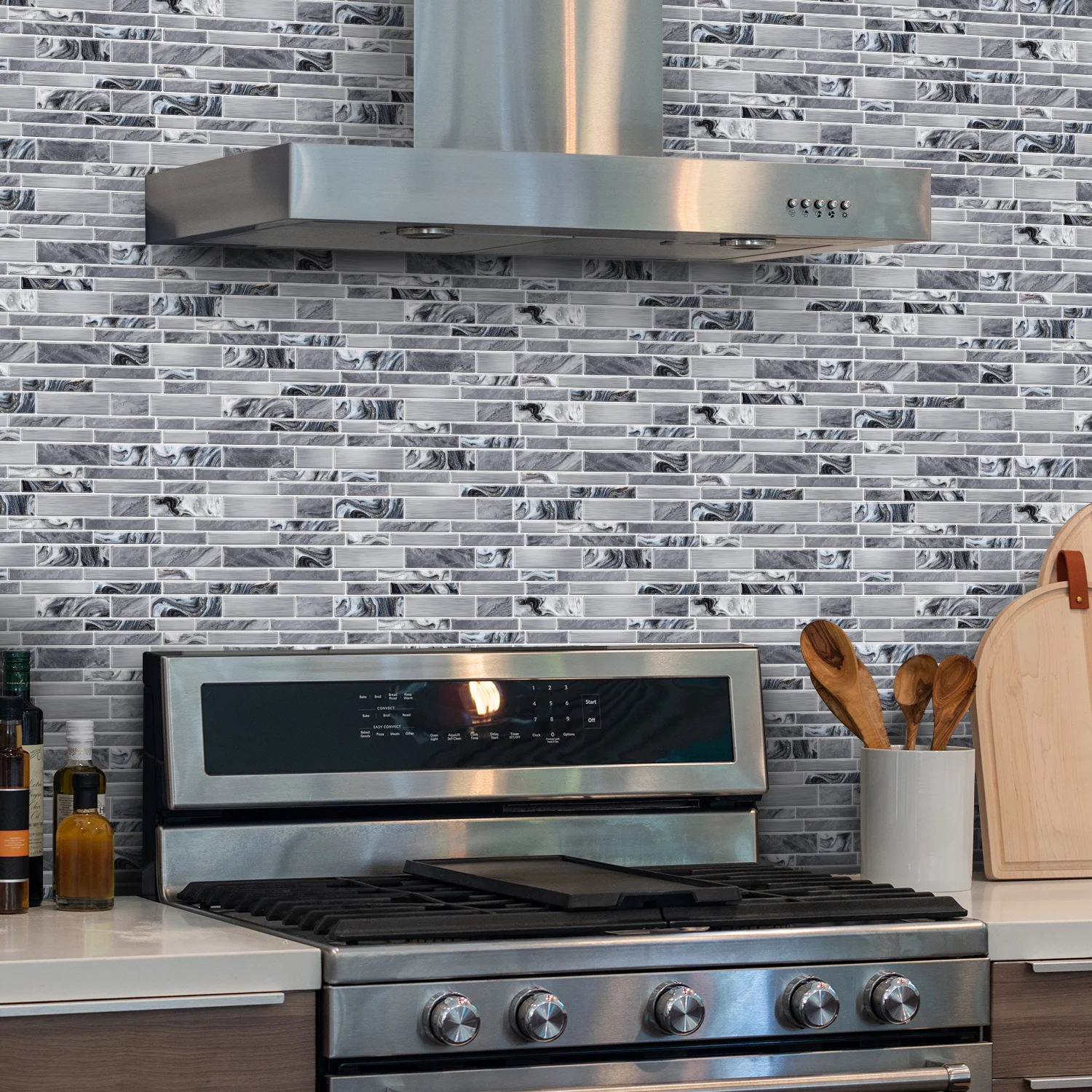 Self-Adhesive Waterproof Imitation Marble Flat Wall Tiles Suitable for Indoor Wall Decoration (6/12/24/48 PCS)