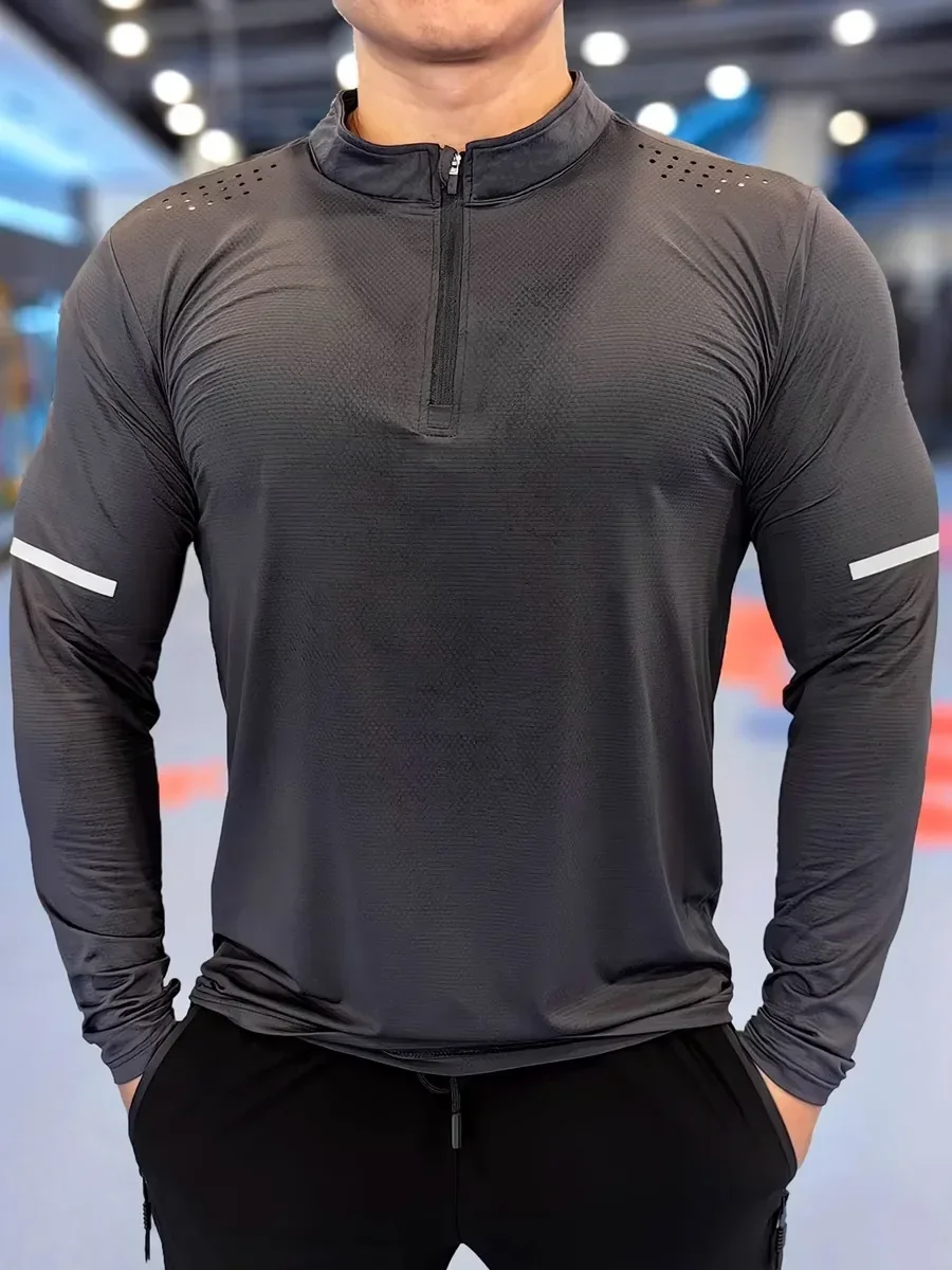 

Autumn Gym Fitness Clothing Men Breathable Elastic Slim Quick Dry Top Running Cycling Training Thin Sports Long-sleeved T-shirt