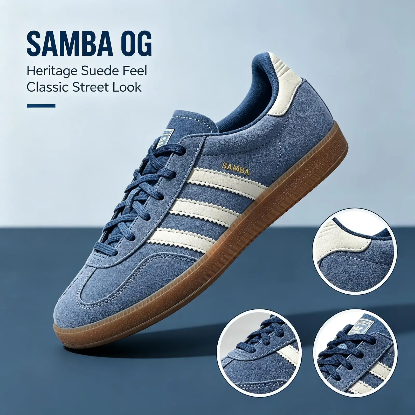 Adidas Official Genuine SAMBA OG KK2273 Low Top German Army Trainers Blue Beige White Suede Leather Gum Sole Retro Sneakers
