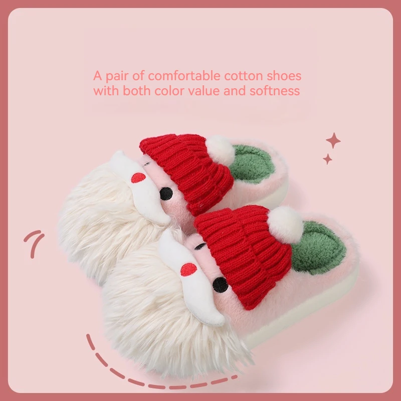 Cartoon Cotton Slippers For Winter Soft Home Items Anti Slip Thickened Warm Comfortable Christmas Gift For Girls Santa Claus Toy