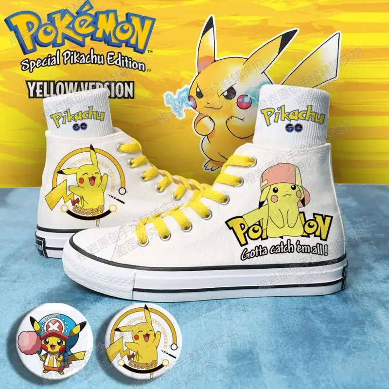 Pokemon Pikachu Anime scarpe di tela studenti estate scarpe basse stampate dipinte a mano bambini Sneakers alte traspiranti regalo