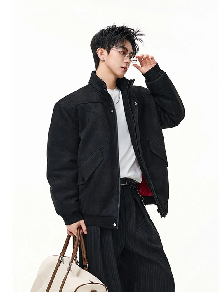 

Boyue American Splicing Suede Cotton Jaet Thiened Windproof Stand Collar Personali Men's Clothing Warm Long Sve Zipper