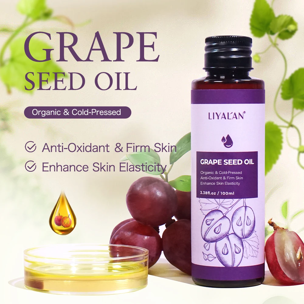 100ml Grape Seed Oil Skin Antioxidant Smooth Wrinkle Fade Spots Moisturizing Nourish Hair Organic Cold Press Carrier Oil