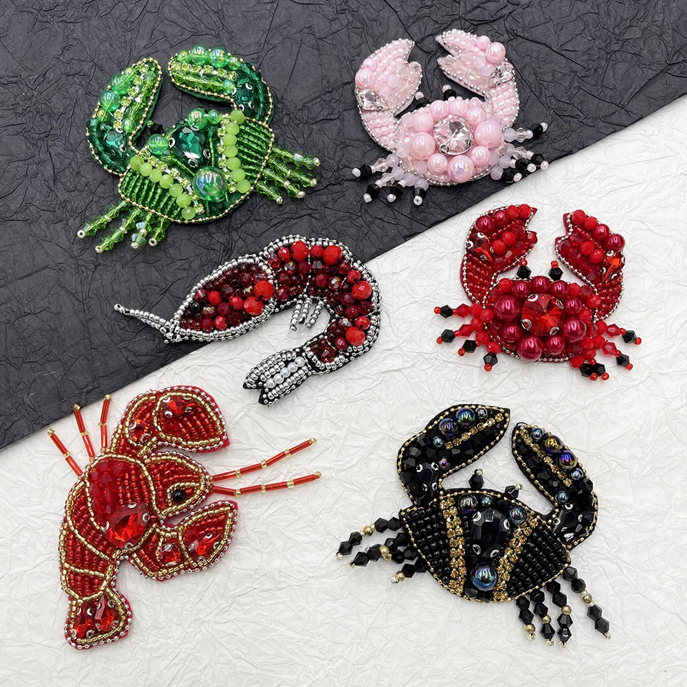 pretty Hand sewn Beading Rhinestones Exquisite lobster,Crab Applique Patch for sew on Outfit Bags DIY Clothing Accessories