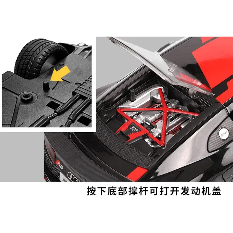 Audi R8 V10 Diecast 1:24 Alloy Model Car Miniature Metal Vehicle Supercar Racing Collectible Gifts for Boys Christmas Red Toys