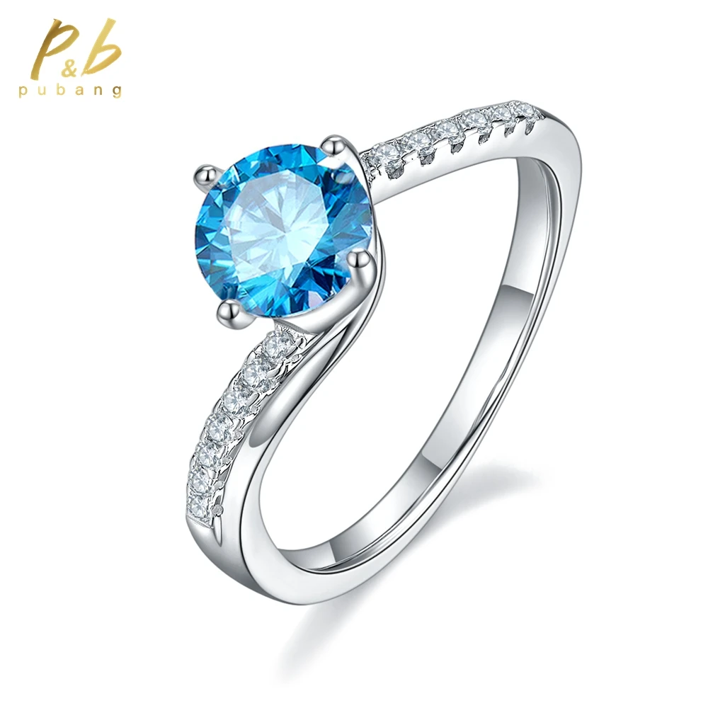 

PuBang Blue GRA Moissanite Diamond Ring Fine Jewelry 100% 925 Sterling Silver for Women Anniversary Sparkling Gift Free Shipping