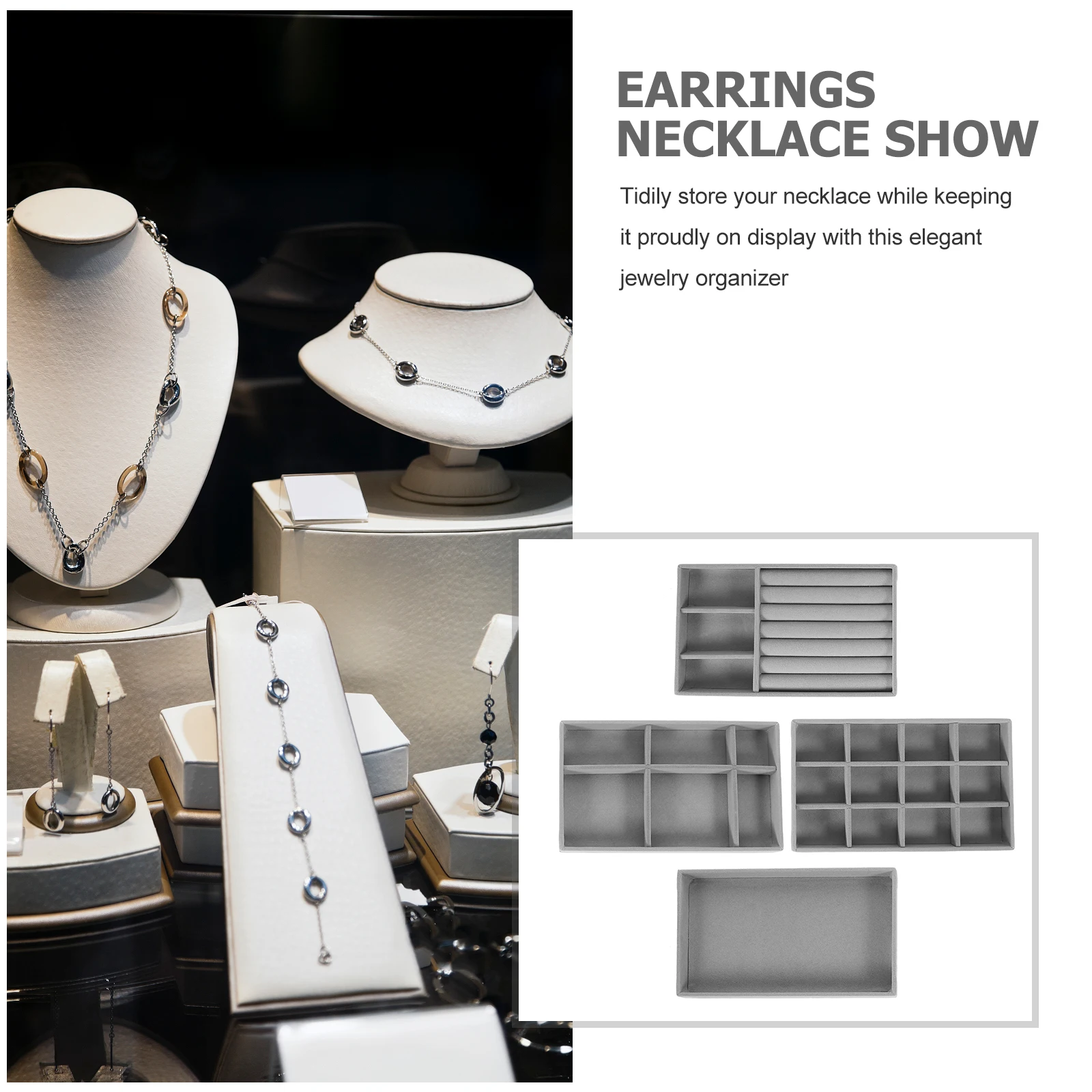 

4pcs Jewelry Trays Organizer Lightweight Storage Ring Earring Pendants Display Travel Business Gift Compartments Drawer