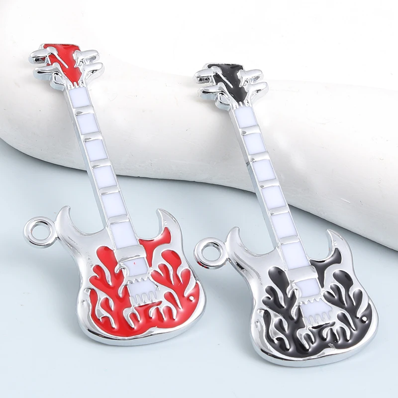 5pcs New Guitar Enamel Charms Fashion Punk Music Instrument Pendants For Making Handmade DIY Jewelry Findings Accessories Crafts