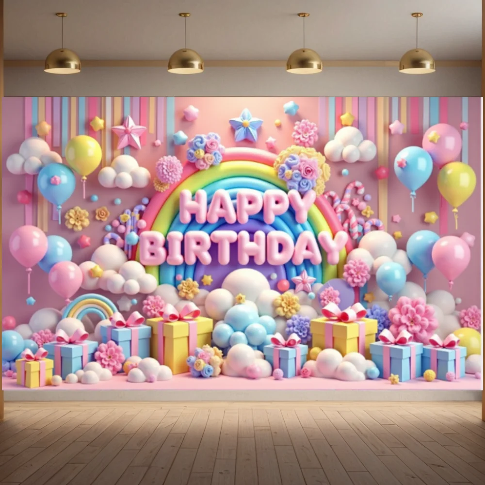 عيد ميلاد سعيد خلفية راية بالونات قوس قزح سحابة الطفل الأطفال حفلة عيد ميلاد الديكور خلفية التصوير الدعائم #2