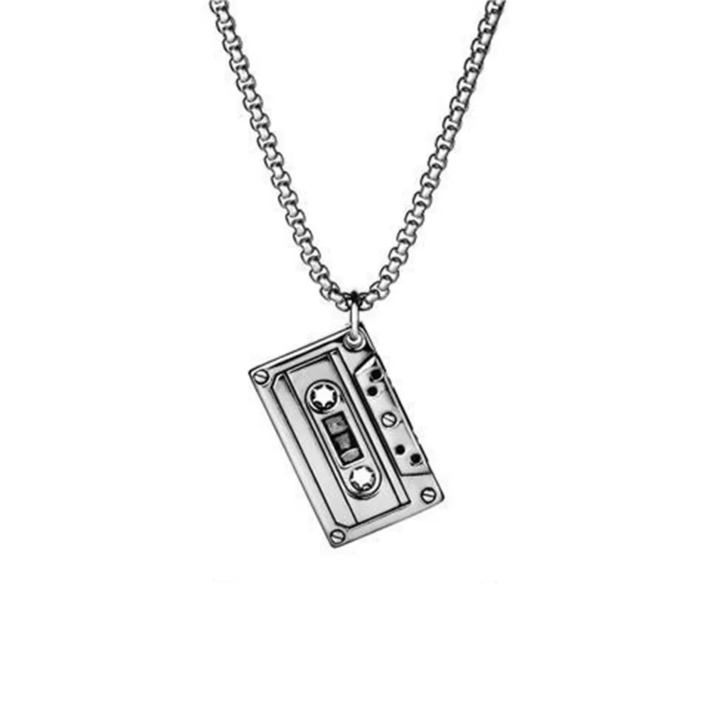 QIAMNI kaseta magnetofonowa naszyjnik Hip Hop Rock Vintage taśma magnetyczna impreza muzyczna wisiorek łańcuszkowy Choker biżuteria prezent dla mężczyzn kobiet — zdjęcie 6