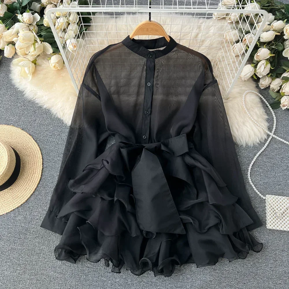 Chiffon French Chic Elegant Blouses for Women Spring Long Sleeve O-neck Solid Colours Femme Long Shirt Tops Ruffles Woman Blusas