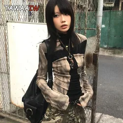 Tawaaiw Goth Tie Dye T Shirt Women Clothes Long Sleeve Spring Autumn Tops Grunge Tops 2000s Clothes Y2k Tees Female Streetwear