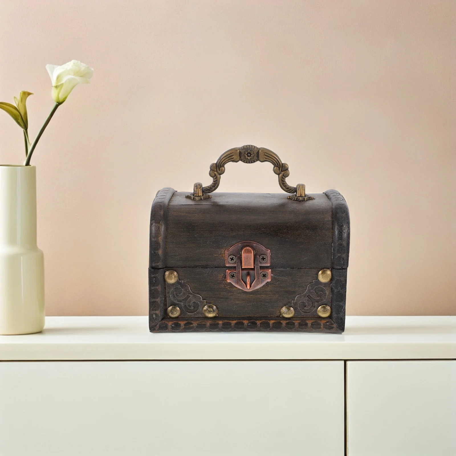 

1Set Vintage Wooden Storage Box Lockable Jewelry Organizer Style Treasure Chest Home Decor Portable Travel Keepsake Box