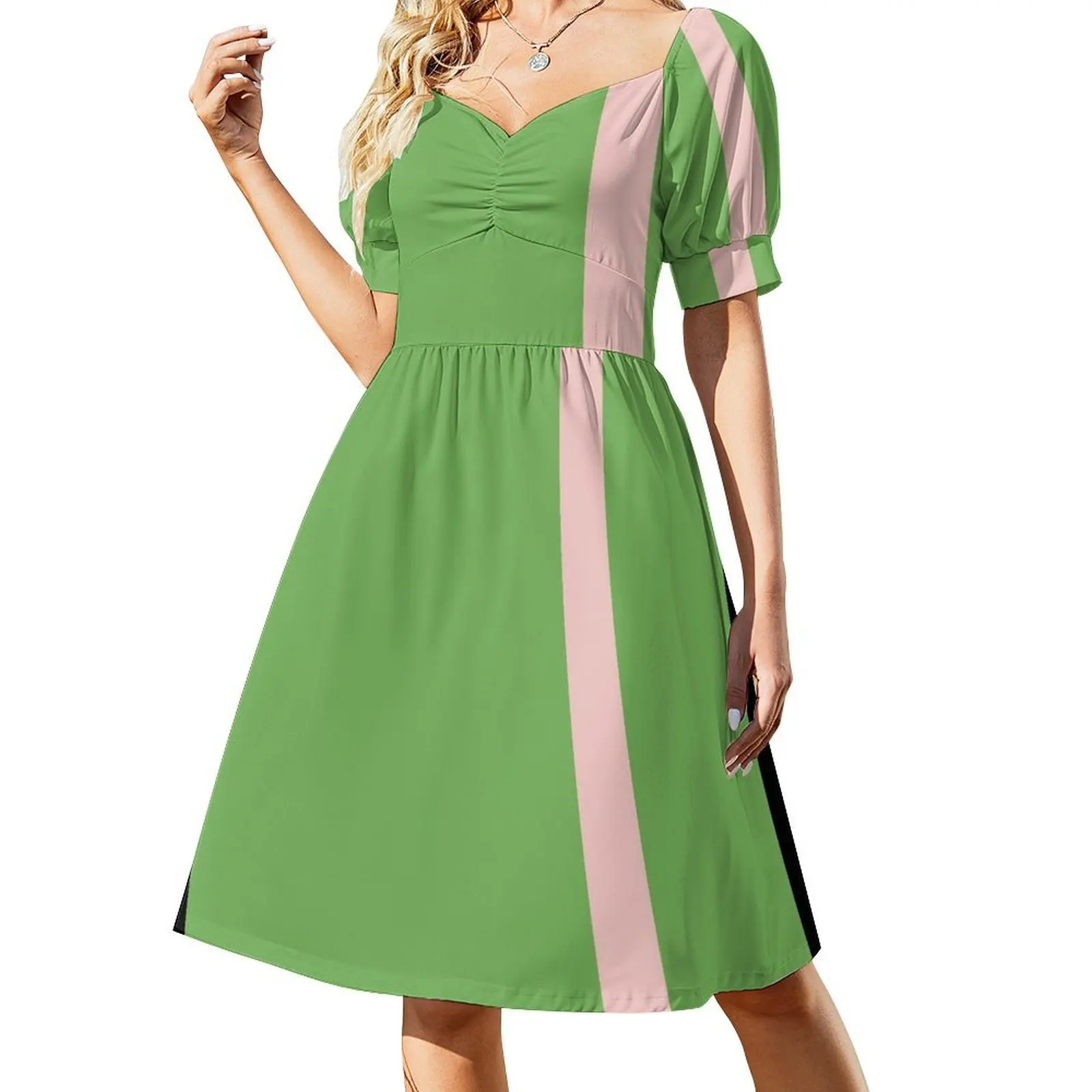 

Double Stripe Minimal Preppy Lime Green and Pink Short Sleeved Dress Dresses Dress