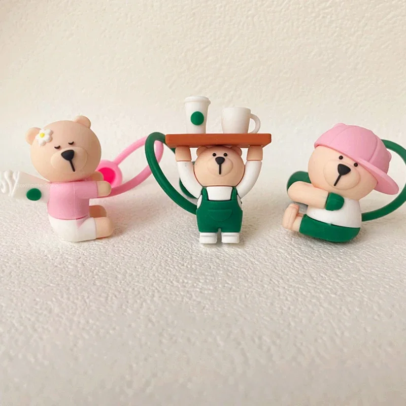 

1PC Cute Silicone Straw Covers Cartoon Bear Dust Plug Straw Cap Suitable for Large Caliber 7-8mm Drinking Water Cup Accessories
