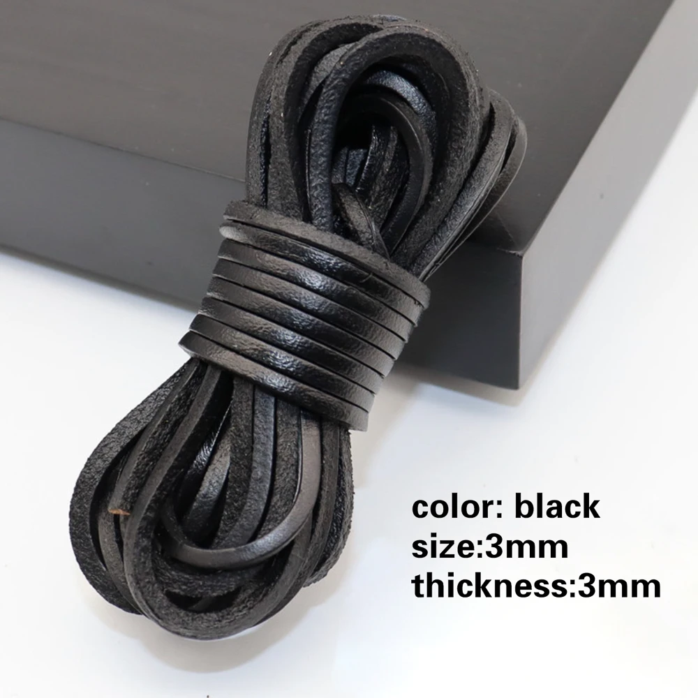 5 Meters Black/Brown/Coffee 3mm Round/Flat Genuine Leather Jewelry Cord String Lace Rope DIY Necklace Bracelet Finding
