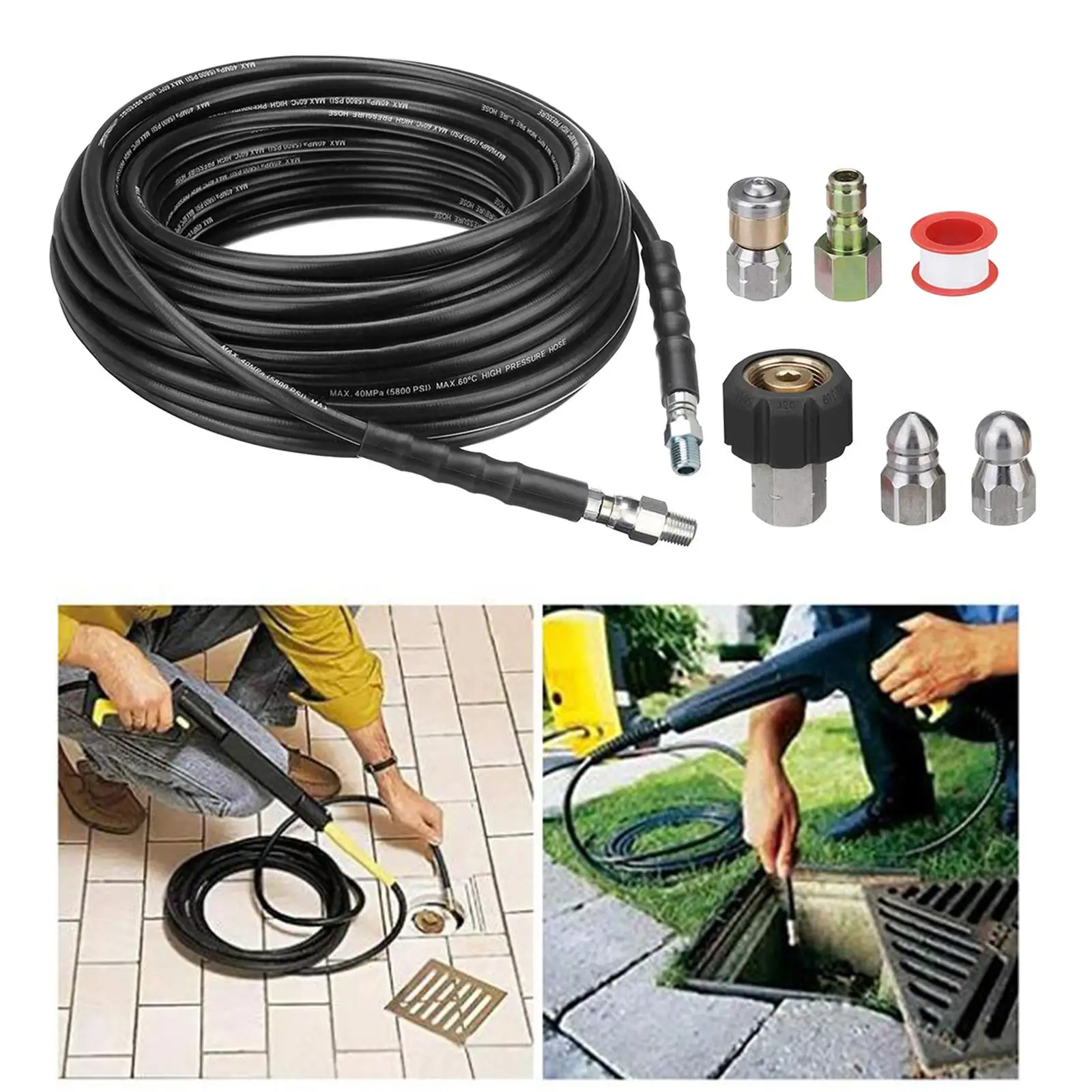 High Pressure Washer Sewer Drain Water Cleaning Hose Pipe Cleaner