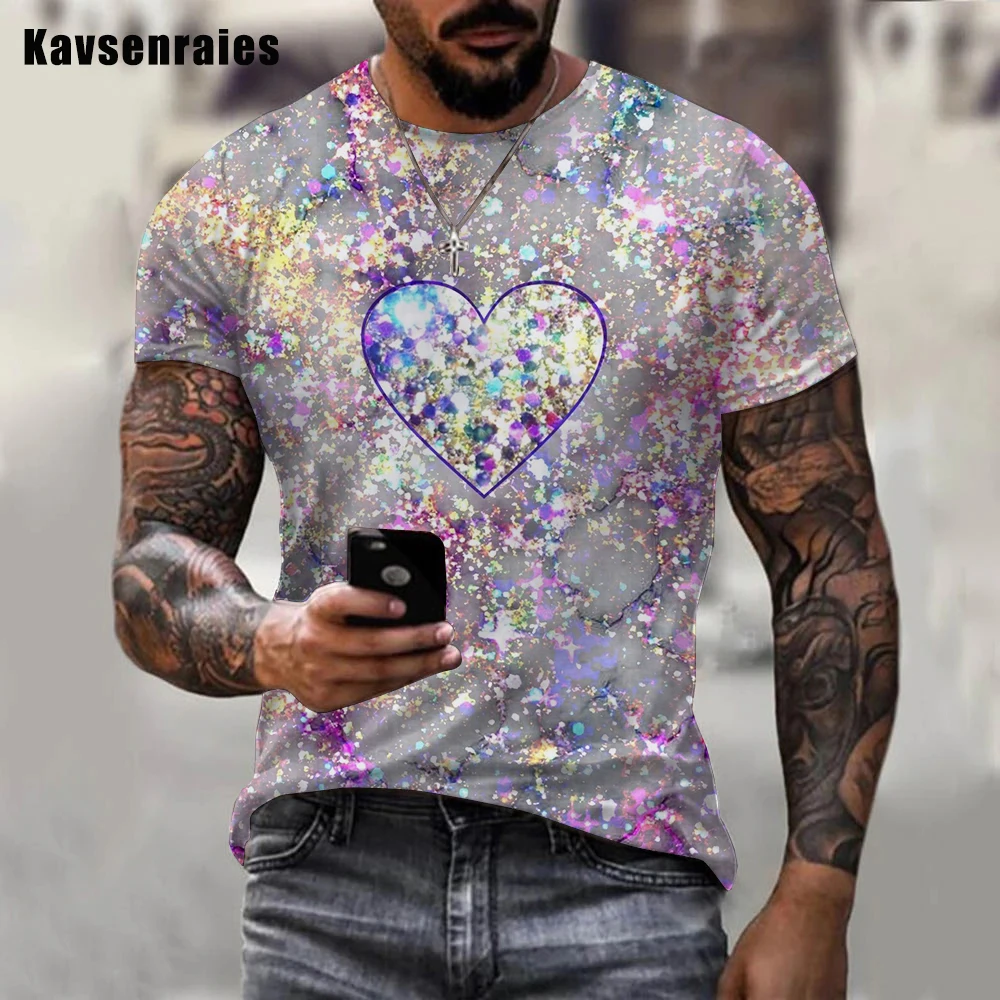 Hot Sale Summer Fashion Colorful Glitter 3D Printed Men T-shirt Unisex Casual Trendy Oversize Short Sleeve Tops