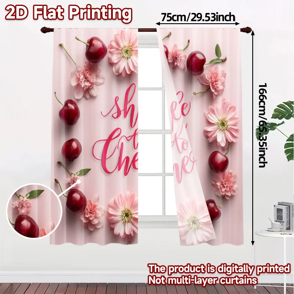 2pcs, 2D FLAT PRINTING Curtains (Without Rod) CherryBlossomArt Popular Creative Curtains Polyester Easy Install Curtains Thermal