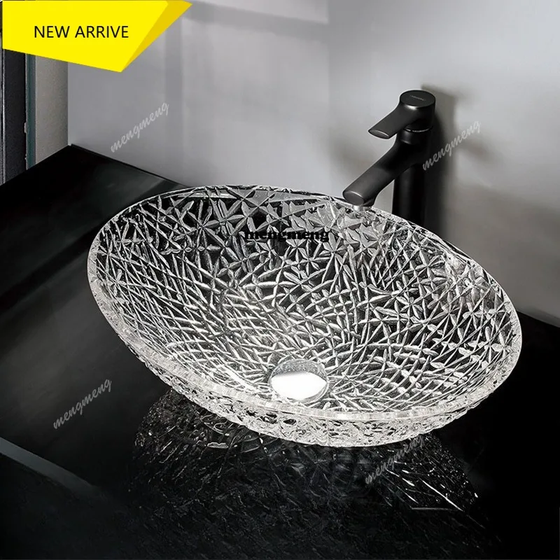 

M138 Sanitary ware, transparent crystal glass wash basin, washbasin on the table, hotel boutique washbasin