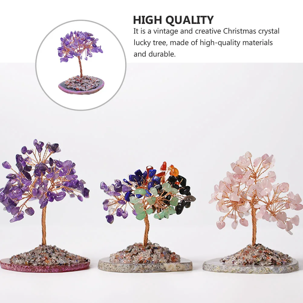 

1Pcs Purple Crystal Agate Fortune Tree Desktop Decor Mini Table Ornament Xmas Home Adornment Handcraft High Quality Gift