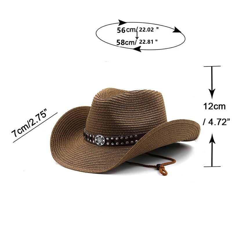 New Design Natural Paper Western Cowboy Hat Wide Brim Women Men Summer Beach Straw Hats Panama Cowgirl Jazz Sun Caps