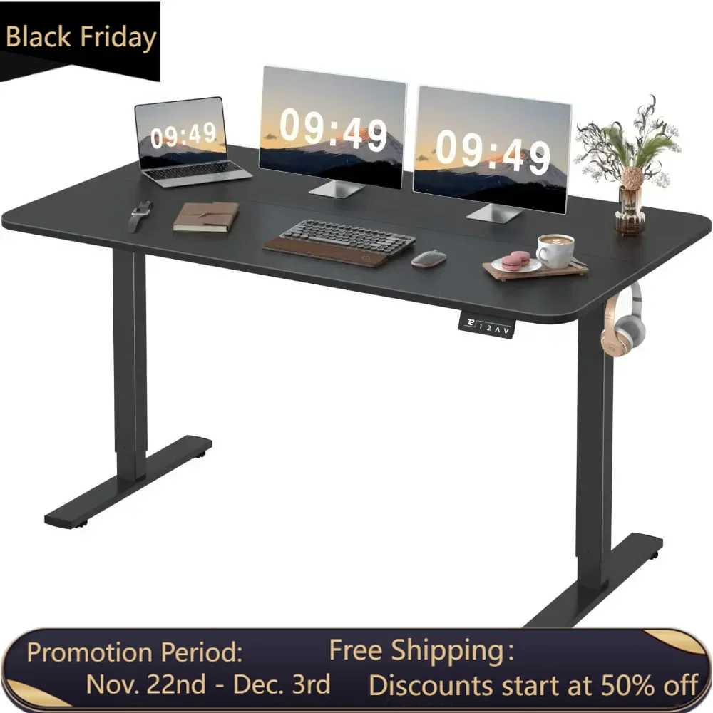 Desk, Electric Height Adjustable Standing Desk Large Sit Stand Up Desk Home Office Memory Preset with T-Shaped Metal Bracket