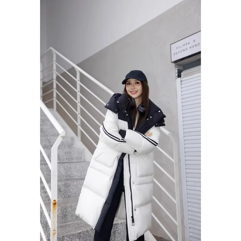 Long Down Coat for Women, Loose Hooded Snow Coat, White Duck, Thickened Warm Jacket, Overcoat, New Outerwear, Winter, 2024