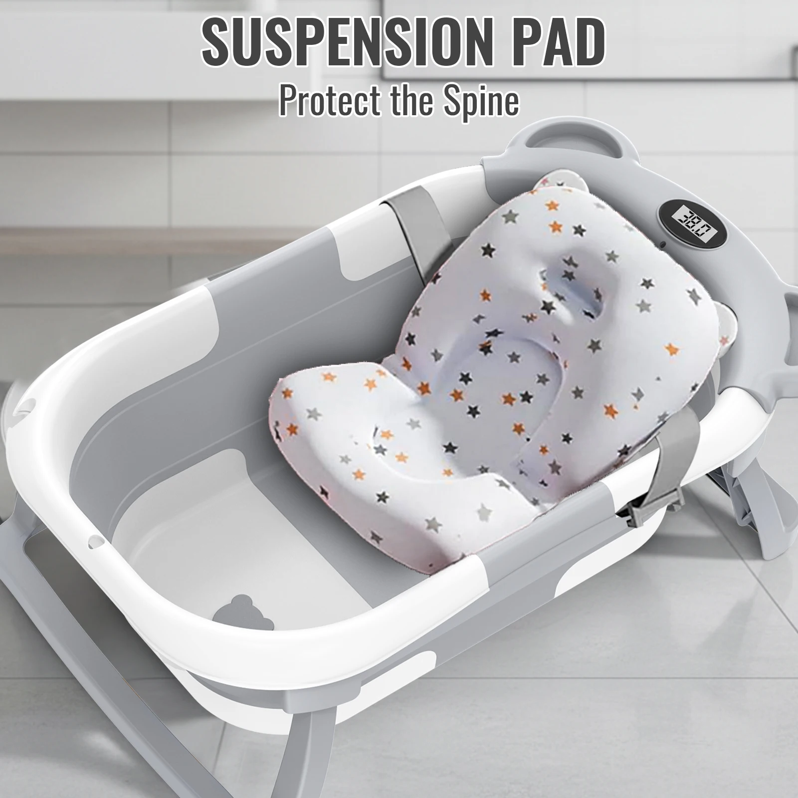 Baignoire pliable portable pour bébé avec capteur de température, pieds antidérapants, grande baignoire pour nourrissons et tout-petits, gain de place