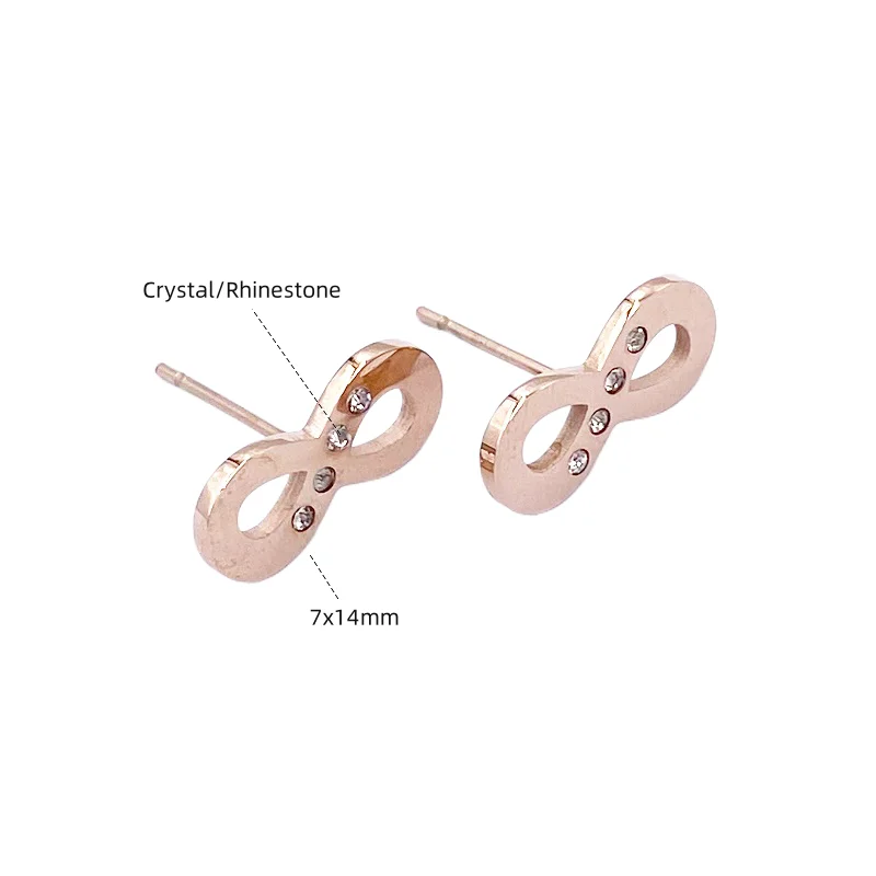 Silver Rose Gold Color Infinity Stud Earrings With Crystal Medical Stainless Steel Rhinestones Jewelry For Women Celebrity Gifts