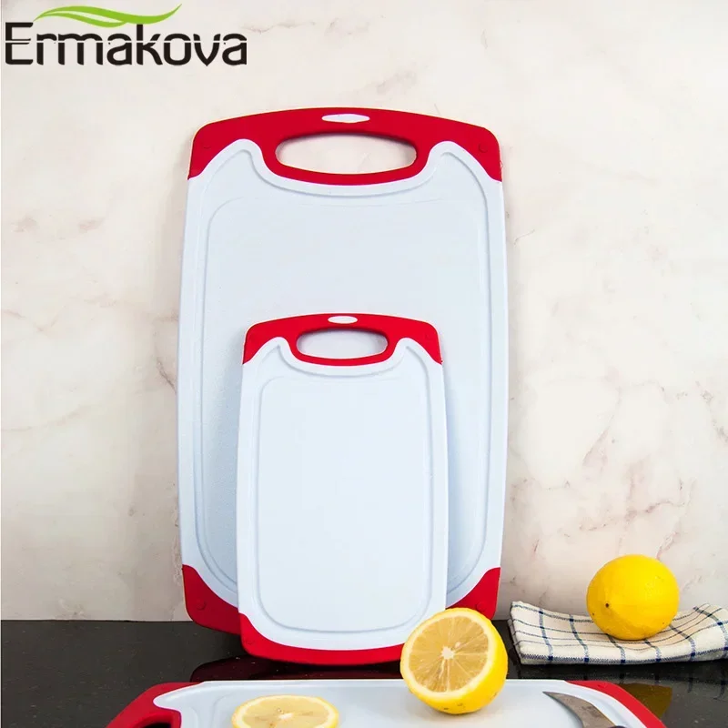 ERMAKOVA 8mm Thick Plastic Cutting Board Chopping Board Plastic Cutting Block Non-Slip Feet Deep Drip Juice Groove Easy-Grip