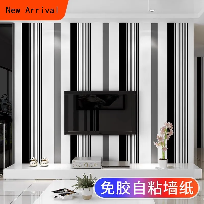 

Black White Grey Stripe Peel and Stick Wallpaper Self Adhesive Aluminum Foil Thicken Contact Paper for Home Room Cabinet