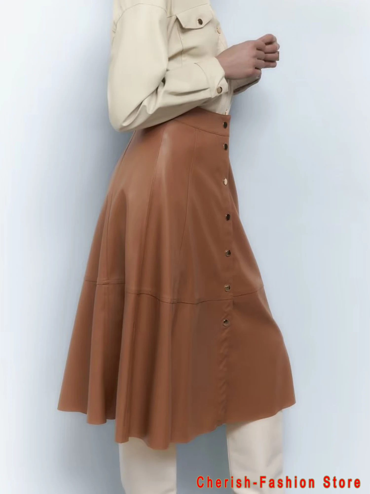 Brown Faux Leather Skirt Woman High Waist Midi Skirts Womens 2022 Fall Korean Streetwear Long Skirts Elegant Women's Skirts