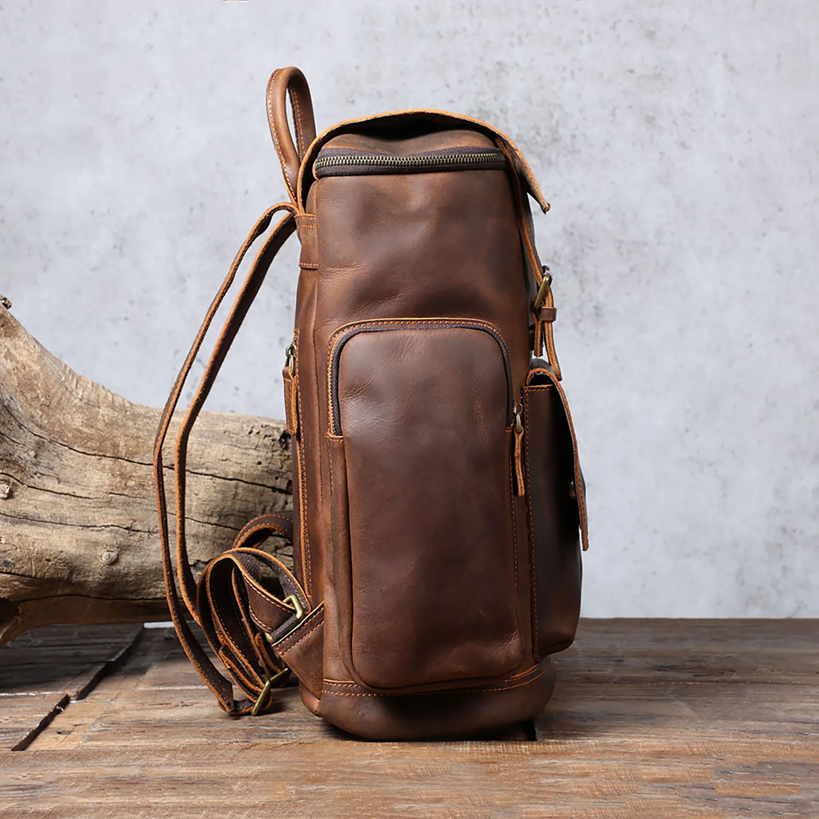 S.WORKER Vintage Echtleder-Rucksack Laptop-Tasche Casual Crazy-Horse-Leder Schultasche Outdoor-Reise-Weekender-Tasche – Detail 9