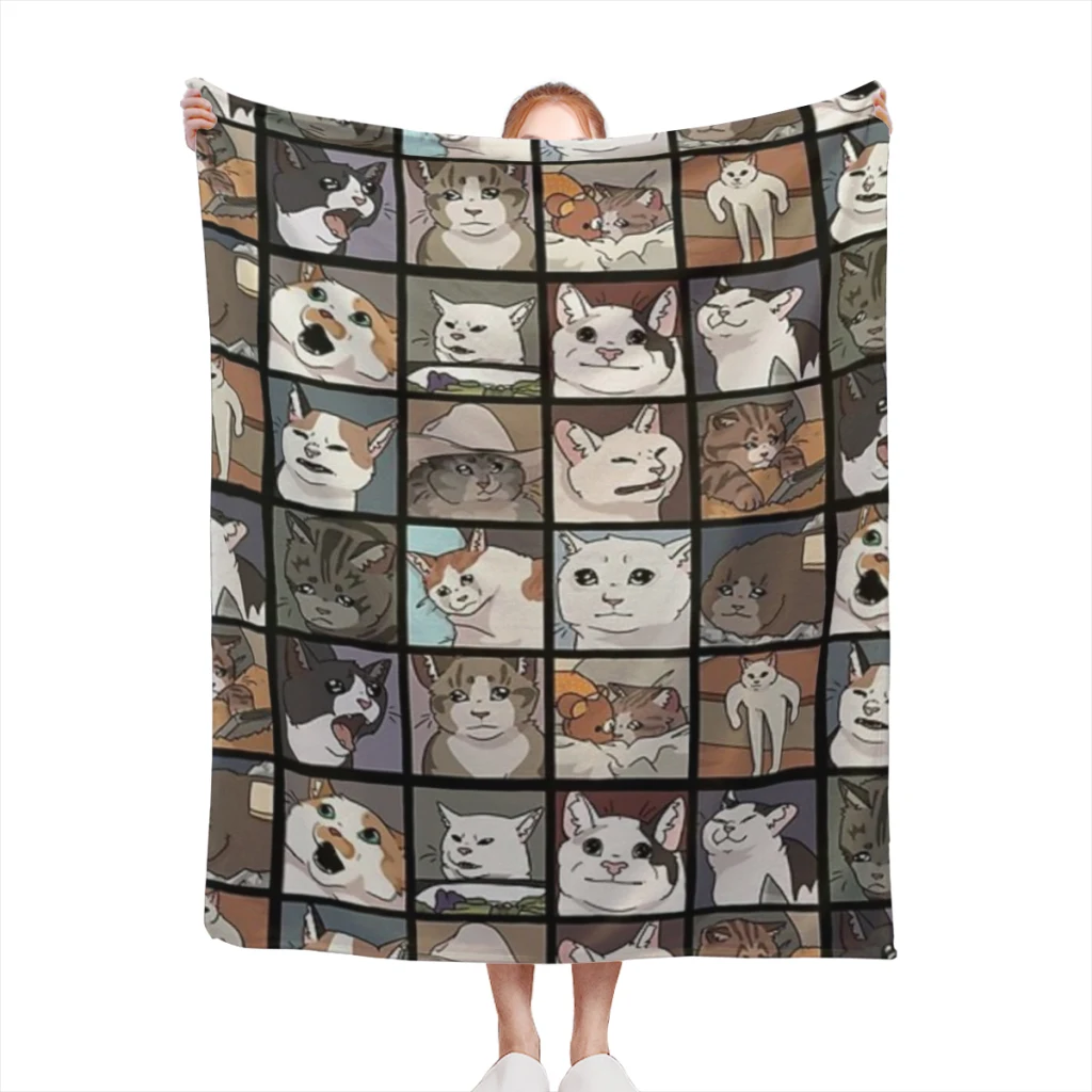 Meme Cats 2.0 Blanket Flange Textile Decor Portable Super Soft Throw Blankets for Home Office Plush Thin Quilt