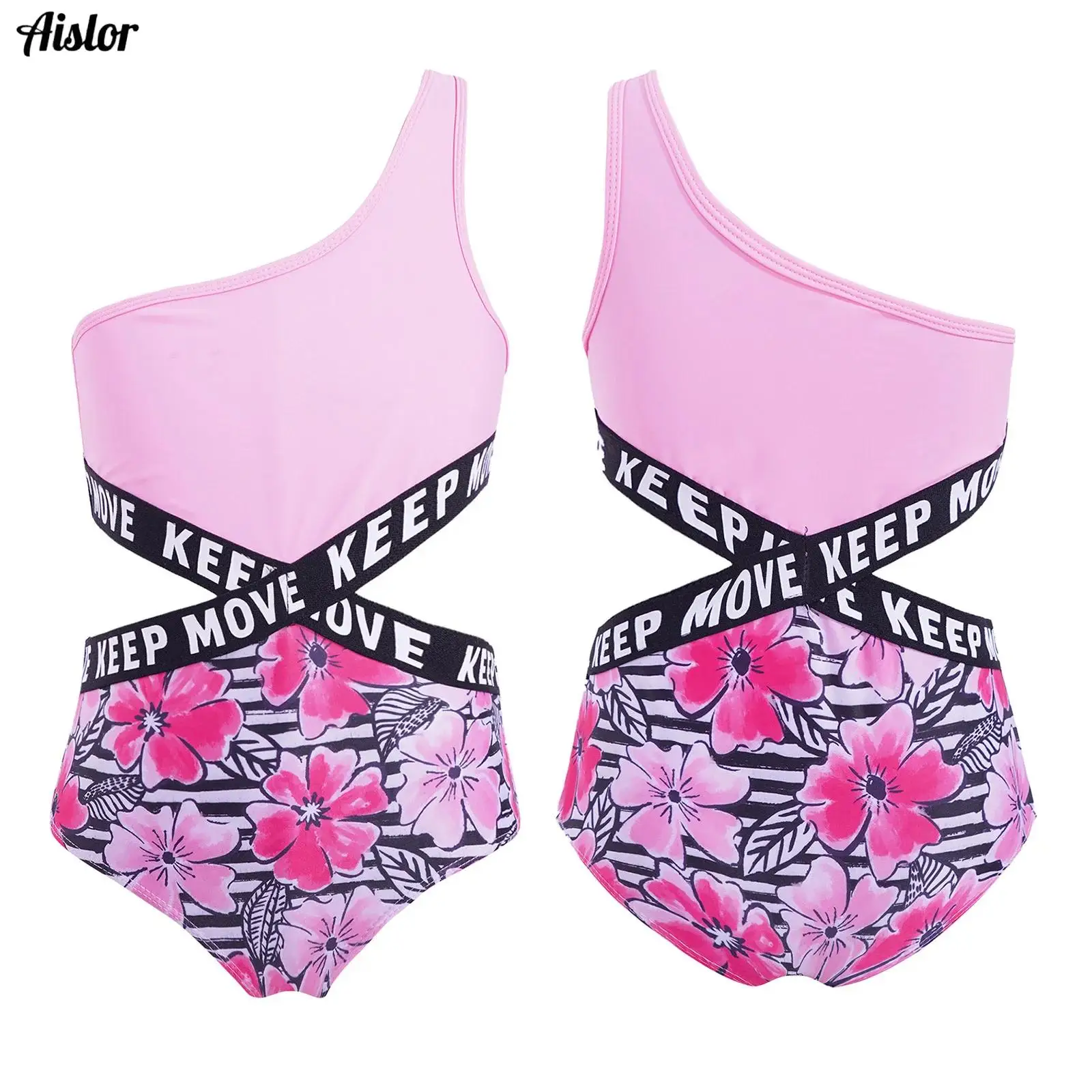 

Kids Girls One-piece Swimsuit Jumpsuit Summer Hollow Out Letters Printed Patchwork Bodysuit Beach Pool Swimming Bathing Suit