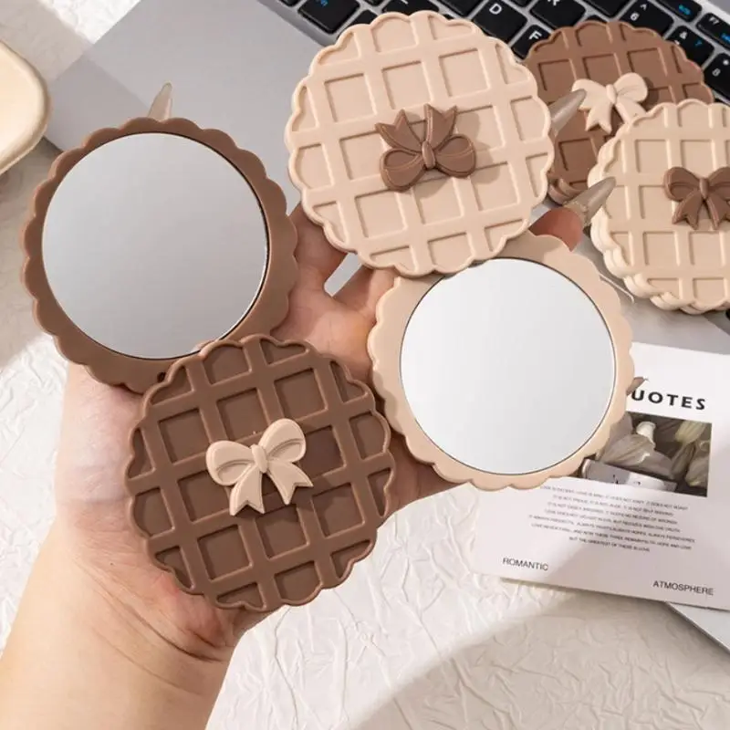 1PCS Personalized Beauty Cosmetic Party Favor Mirror Waffle Shape Slide Double-Sided Makeup Mirror Portable Compact Pocket Hand