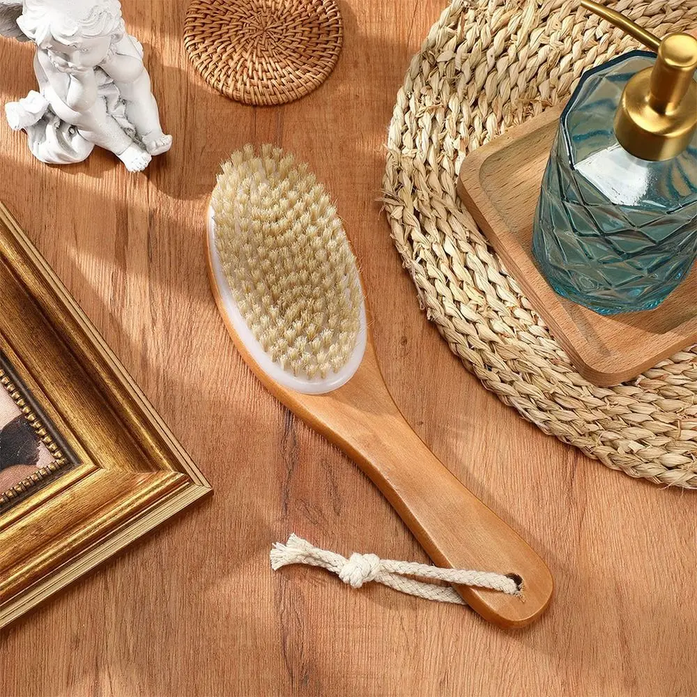 Portable Boar Bristle Body Brush Wooden Soft Shower Brushes Natural Massage Brush for Exfoliation