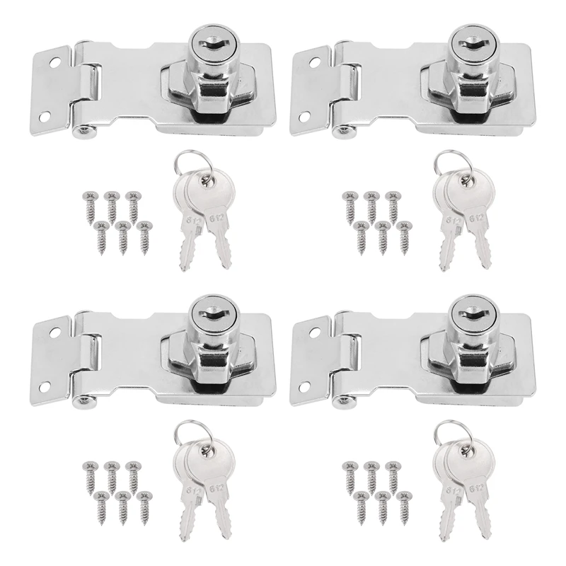 4 Pcs Keyed Hasp Locks 2.5 Inch Twist Knob Keyed Locking Hasp, Metal Safety Hasp Latches Keyed Different