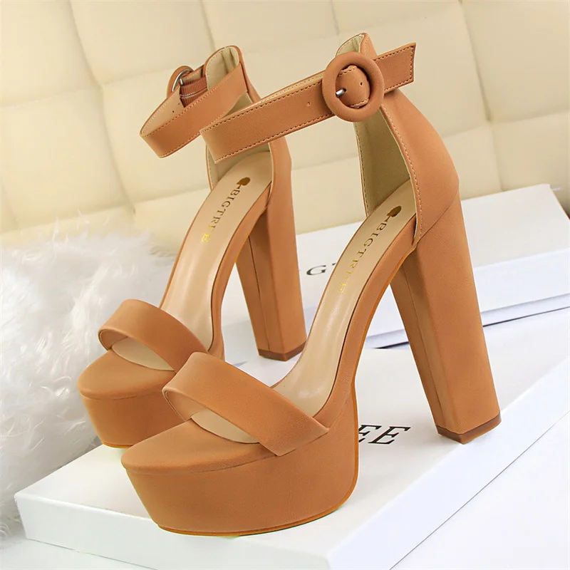 Summer Women High Heels New Fashion Sandals Sexy Party Waterproof Platform Square Heel Peep Toe Wedding Pumps