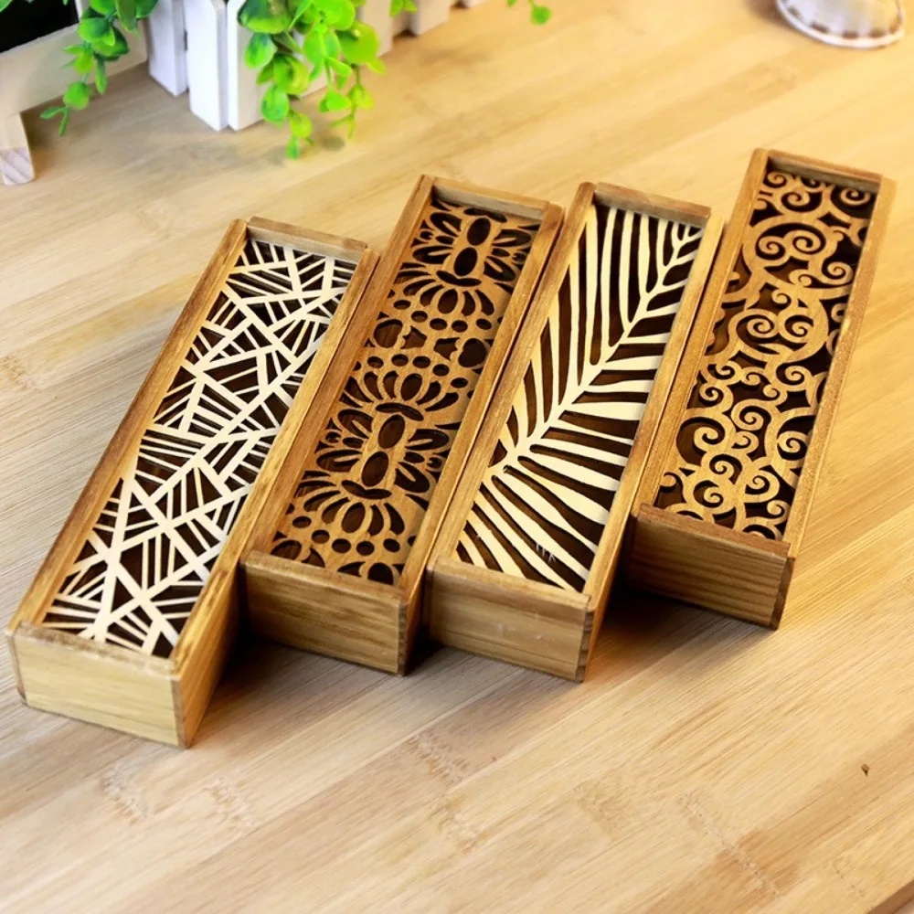 

High Quality Portable Wooden Pencil Box Hollow Retro Stationery Box Durable Multifunctional Pencil Case Desk Storage Accessories